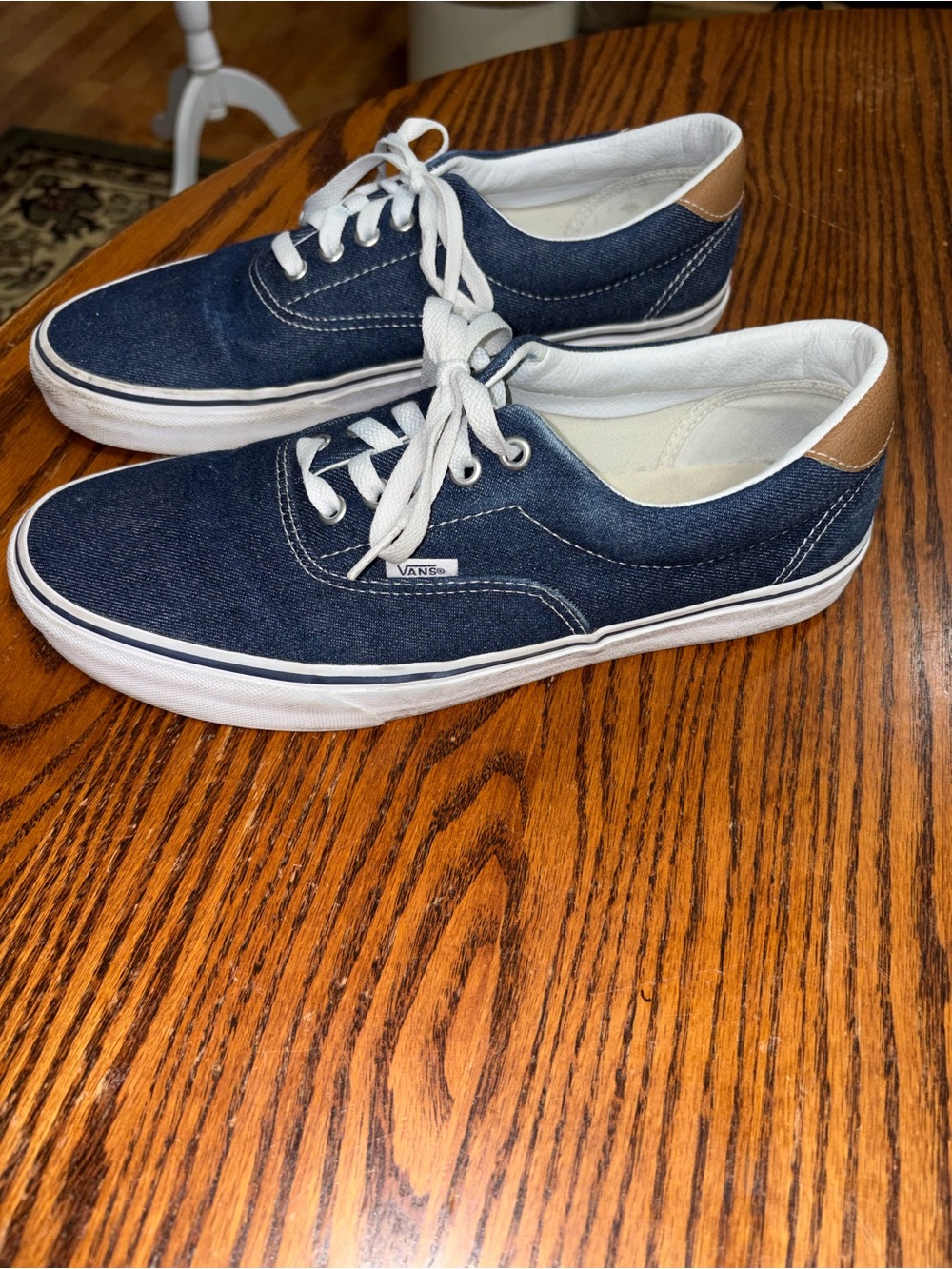 Vans Navy Canvas Low-Top Sneakers with Tan Heel Accent